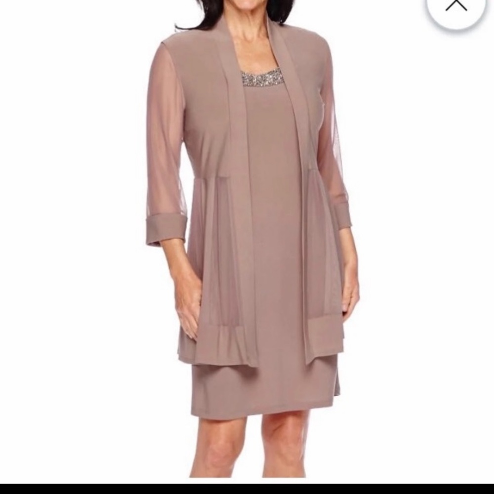 A&M Taupe Sleeveless Dress with 3/4 sleeve sheer shrug. Beautiful dresss